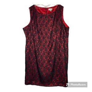 Avenue Red Black Sleeveless Lace Beaded Floral Sheath Dress 28 Plus Size NWT